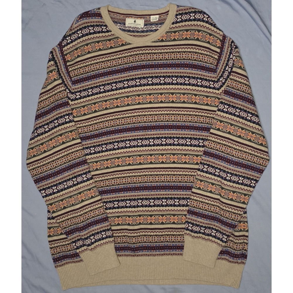 Southern Pines Men's Fair Isle Striped Pullover Sweater Sz 2XL Outdoor Preppy